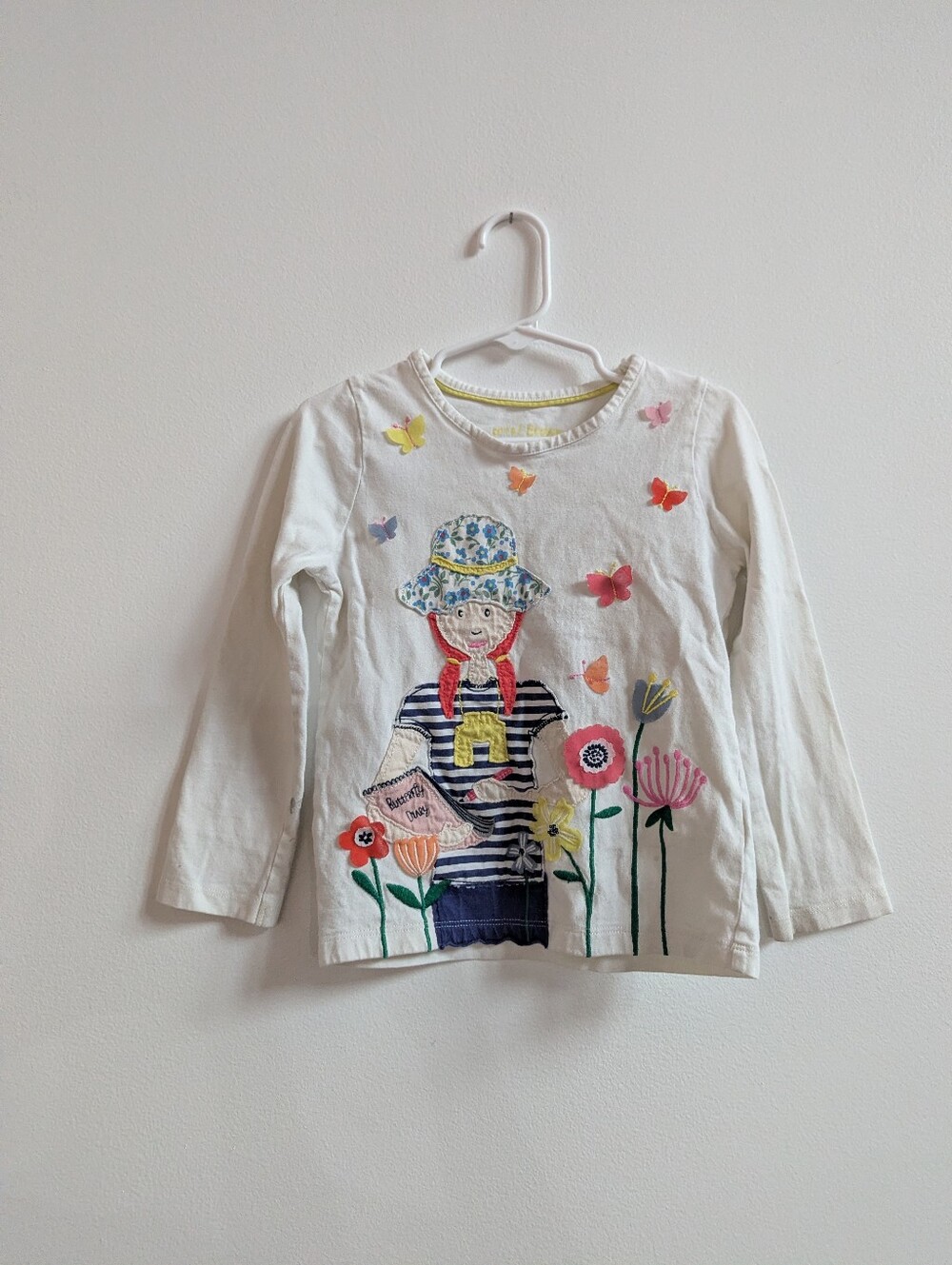 Mini Boden Long Sleeve Girls 3-4y Applique Butterfly Garden